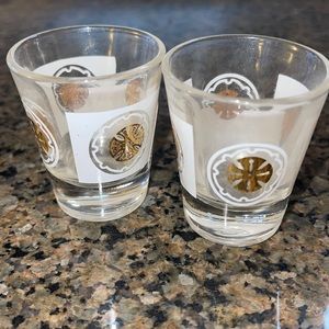 Vintage Anchor Hocking MC Medallion Shot Glass White Gold MCM Barware